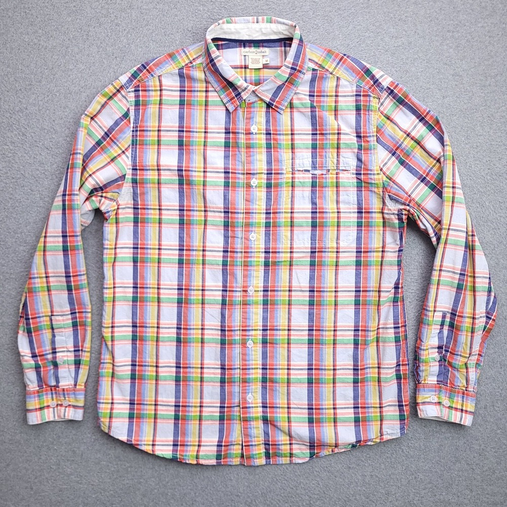 Carbon2Cobalt Button Up Shirt Medium Indian Madras Multicolor Plaid Mens